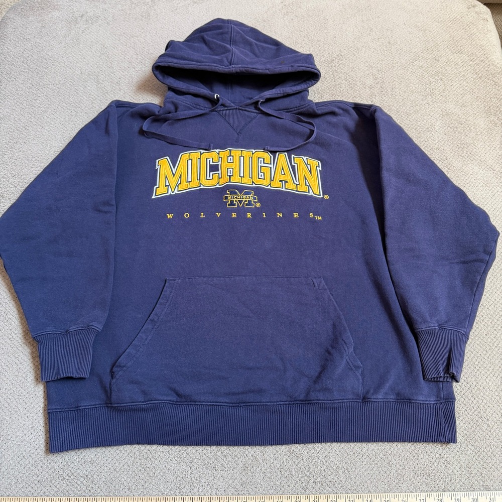Vintage 2000s Michigan Wolverines Cadre Hoodie Navy Blue XL
